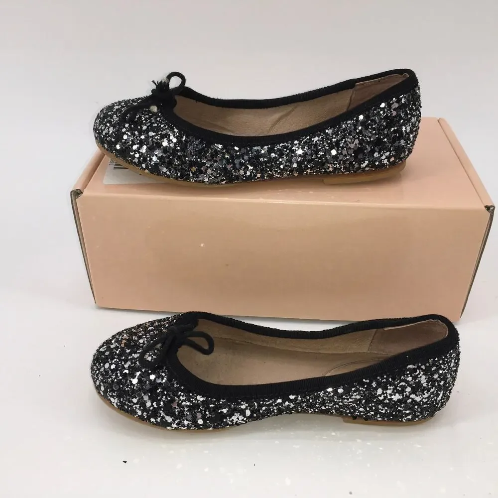 Bloch Helia Girls Sparkle Ballet Flats Shoe US 10 EU28 Silver Black Leather Sole